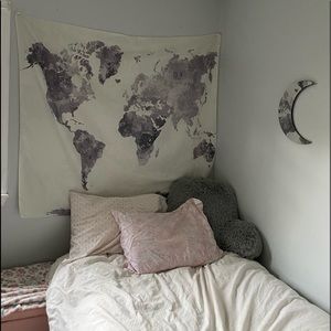 Gray World Map Tapestry